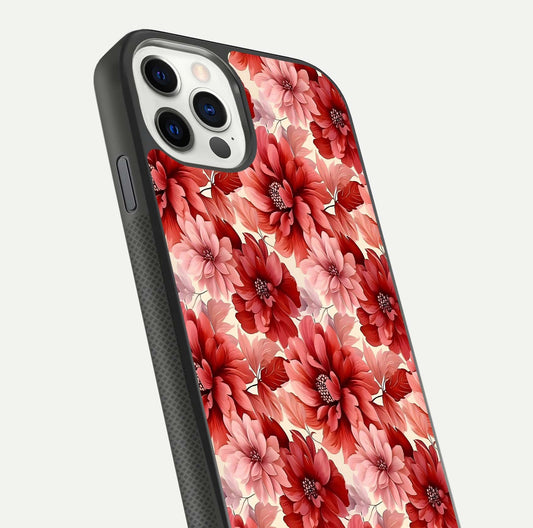 Crimson Love Petals Glass Case for iPhone 11 Pro dual-view layout displaying floral charm and curved glass
