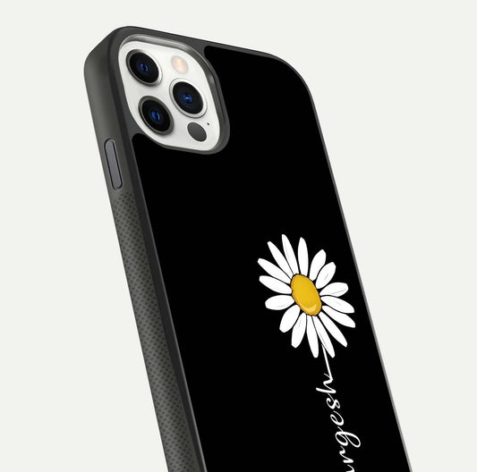 Custom Name White Flower Glass Case for iPhone 11 Pro dual-view layout showing elegant floral tone and curved edge finish