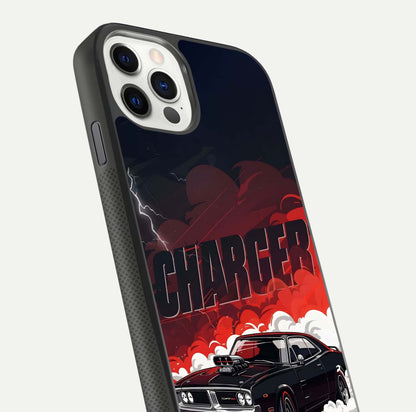 Dark Charger Fury Glass Case for iPhone 11 Pro dual-view layout displaying HD design and polished edges