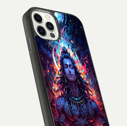 Divine Fire Shiv Glass Case for iPhone 11 Pro dual-view layout displaying HD deity print and curved edges