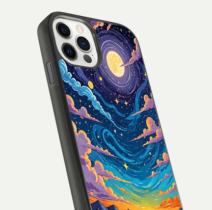 Dreamy Night Landscape Glass Case for iPhone 11 Pro dual-view layout displaying HD print and curved glass edges