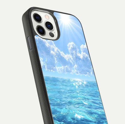 Endless Ocean Horizon Glass Case for iPhone 11 Pro dual-view layout displaying calm seascape and curved edges