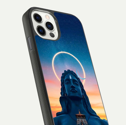 Eternal Shiva Aura Glass Case for iPhone 11 Pro dual-view layout displaying HD deity print and smooth edge