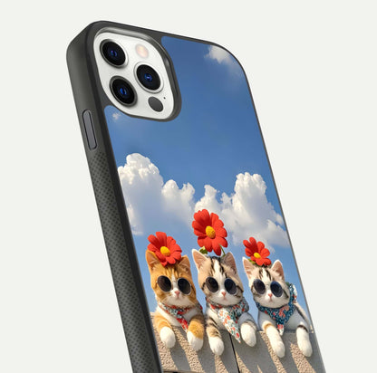 Floral Kitty Squad Glass Case for iPhone 11 Pro dual-view layout displaying vibrant tones and smooth edges