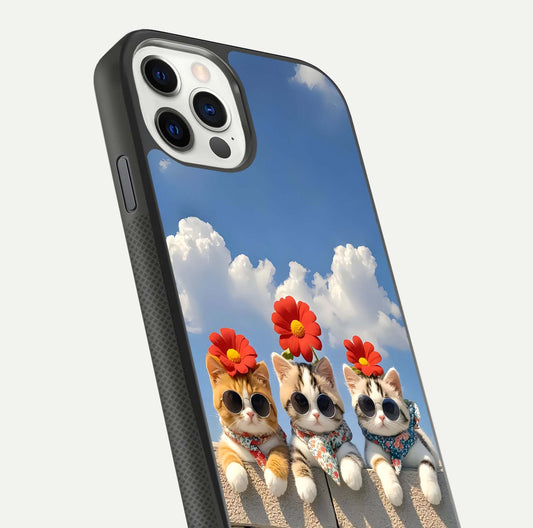 Floral Kitty Squad Glass Case for iPhone 11 Pro dual-view layout displaying vibrant tones and smooth edges