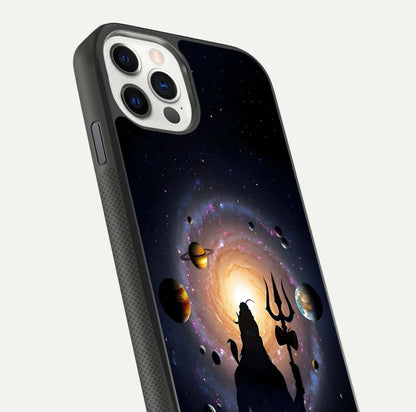 Galactic Shiva Vision Glass Case for iPhone 11 Pro front and back view layout showing celestial background and polished curved glass