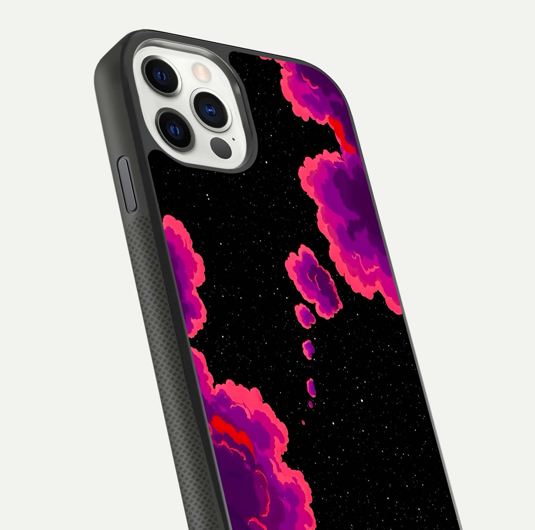 Galaxy Dream Frame Glass Case for iPhone 11 Pro front and back view layout highlighting cosmic design and smooth glass curvature