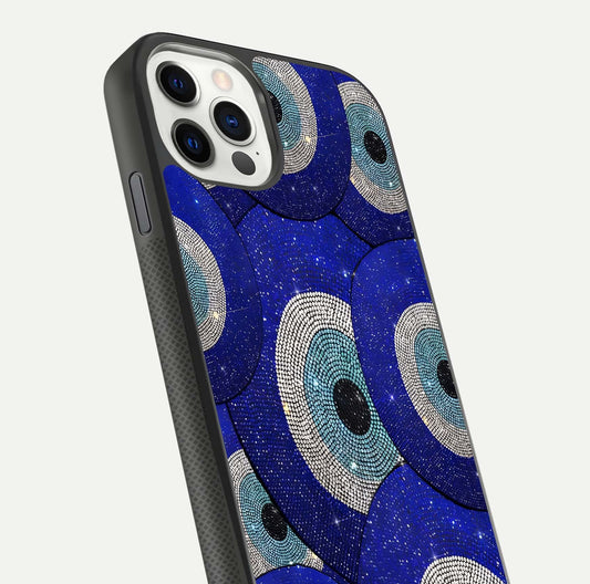 Galaxy Eye Flow Glass Case for iPhone 11 Pro front and back view layout displaying cosmic art and curved glass borders