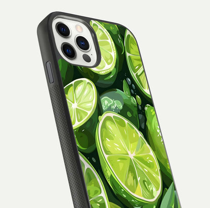 Green Lemon Glass Case for iPhone 11 Pro front and back view layout displaying vibrant yellow-green hues and smooth edges