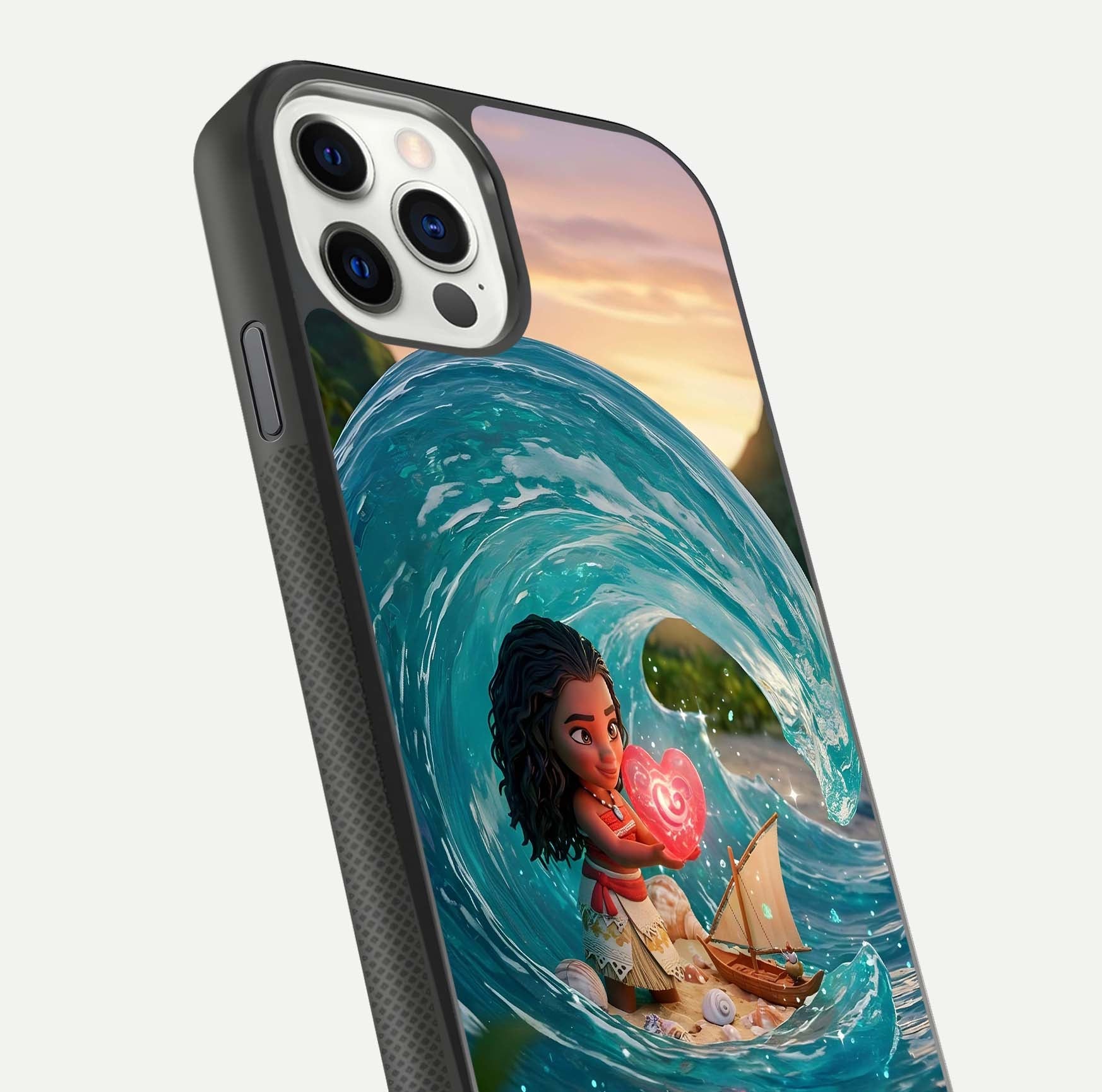 Heart of Ocean Glass Case for iPhone 11 Pro front and back view layout highlighting sea-themed art and curved glass edges