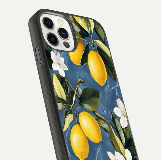 Lemon Dream Garden Glass Case for iPhone 11 Pro front and back view layout highlighting garden tones and edges