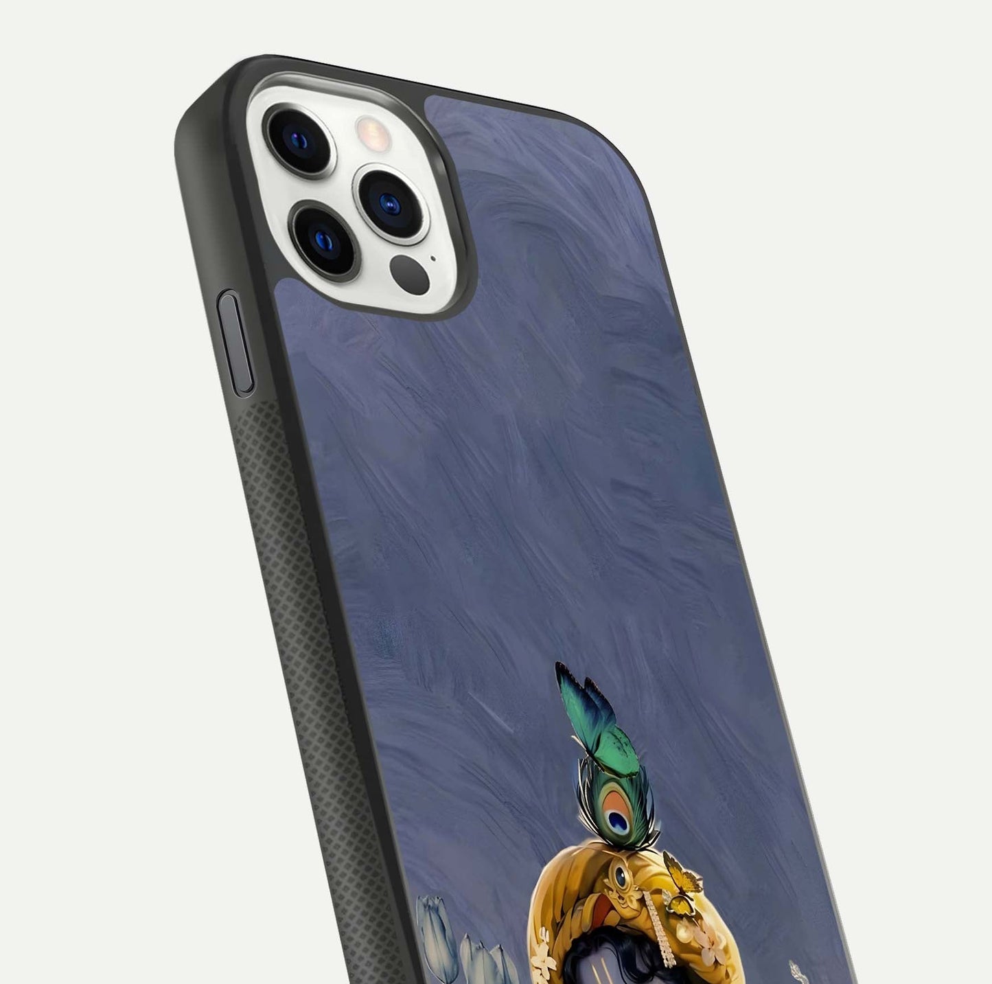 Lord Krishna Glass Case for iPhone 11 Pro front & back layout displaying soft tones and elegant edges