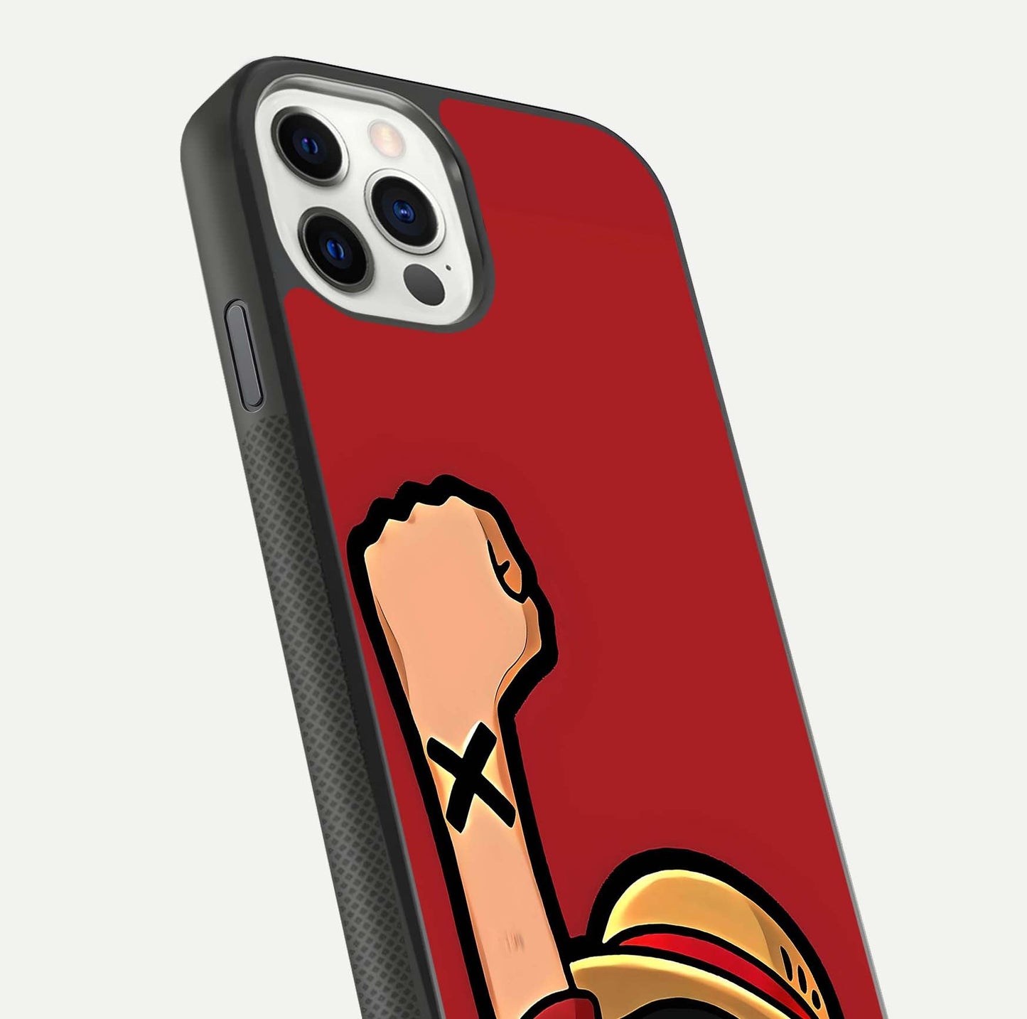 Luffy X Spirit Glass Case for iPhone 11 Pro front & back layout displaying anime theme and curved edges