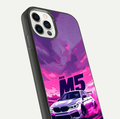 MS Neon Car Glass Case for iPhone 11 Pro front & back layout highlighting automotive art and curved design