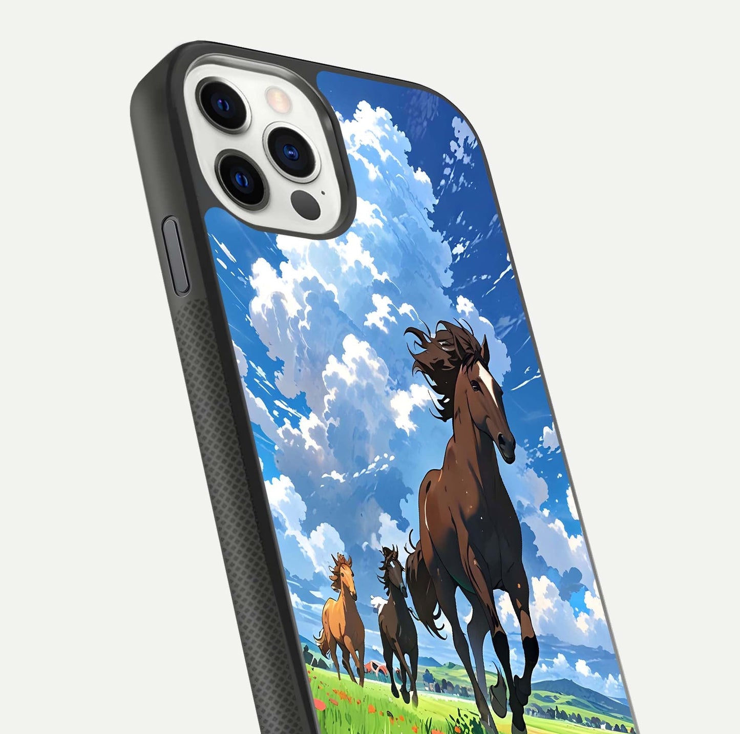 Majestic Horses Galloping Glass Case for iPhone 11 Pro front & back layout highlighting dynamic design and edges