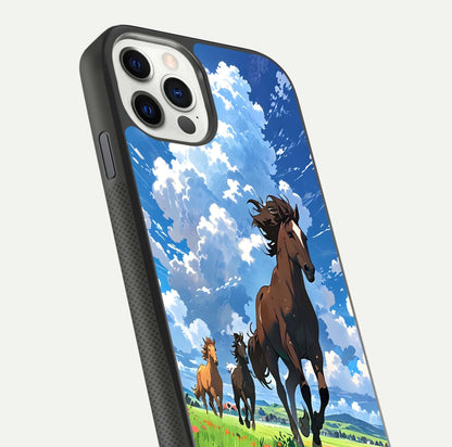 Majestic Horses Galloping Glass Case for iPhone 11 Pro front & back layout highlighting dynamic design and edges