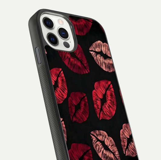 Midnight Kiss Love Glass Case for iPhone 11 Pro front & back view layout showing romantic theme and smooth curves