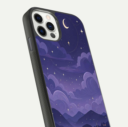 Minimal Night View Glass Case for iPhone 11 Pro front & back layout highlighting minimal night vibe and curves