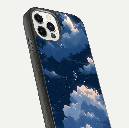 Moon Dream Haze Glass Case for iPhone 11 Pro front & back layout highlighting dreamy design and curved shape