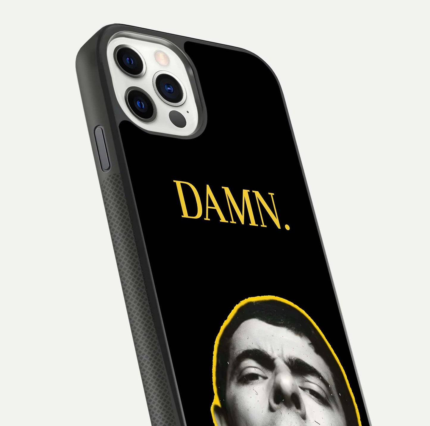 Mr Bean Damn Glass Case for iPhone 11 Pro front & back layout displaying fun artwork and curved smooth edges