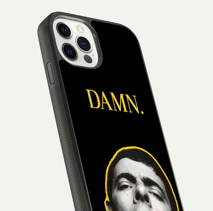 Mr Bean Damn Glass Case for iPhone 11 Pro front & back layout displaying fun artwork and curved smooth edges