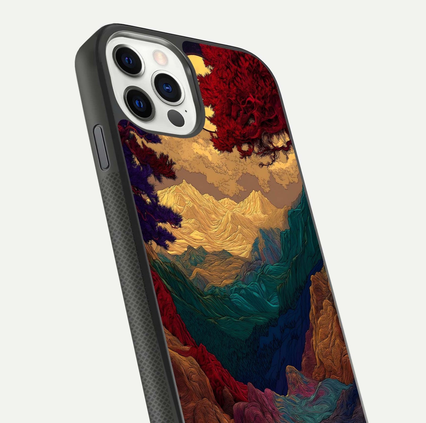 Mystic Valley Light Glass Case for iPhone 11 Pro front & back layout displaying landscape tones and edges