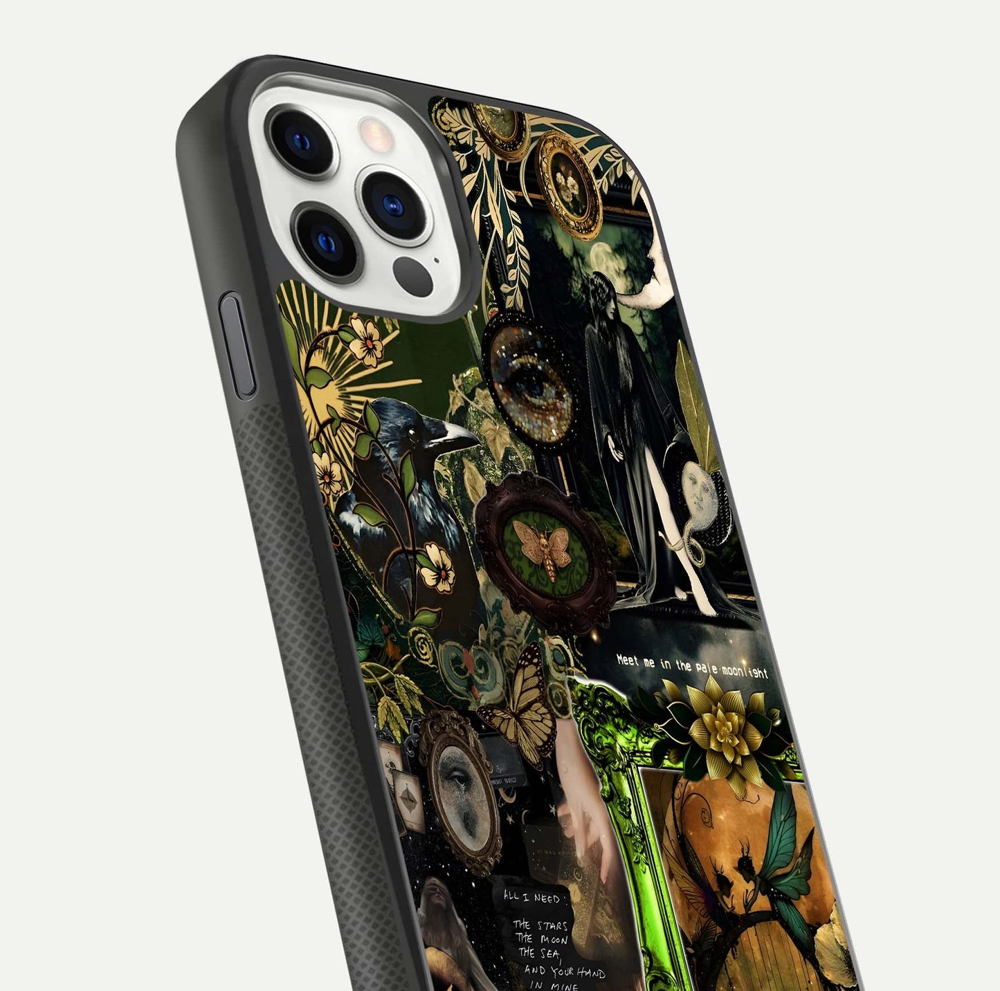 Mystic Woods Secret Glass Case for iPhone 11 Pro front & back layout showing nature theme and smooth edges