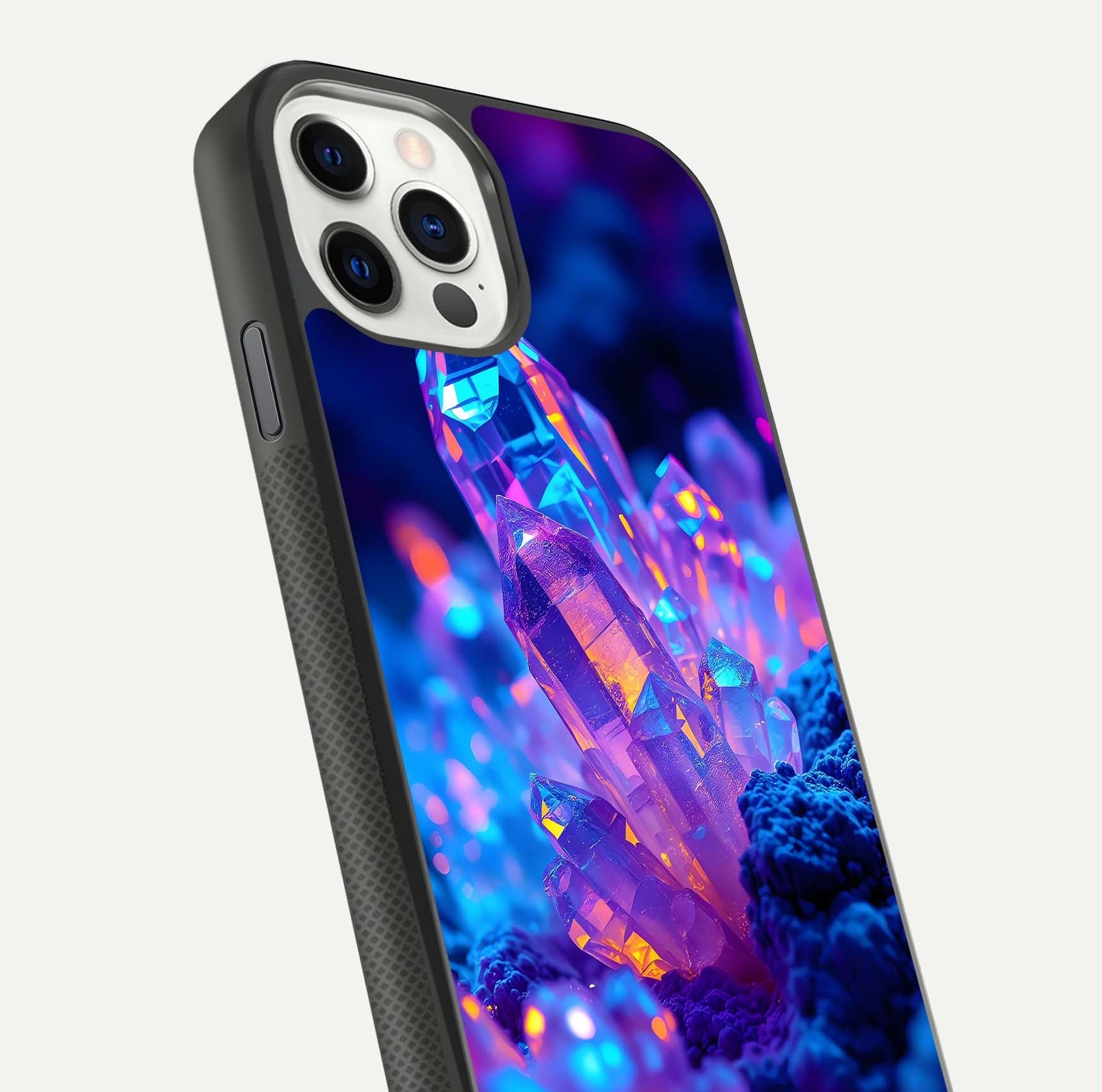 Neon Aura Shards Glass Case for iPhone 11 Pro front & back layout showing vivid tones and edge finish