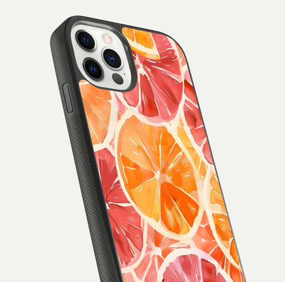 Orange Fruits Pattern Glass Case for iPhone 11 Pro front & back layout highlighting bright colors and clean edges