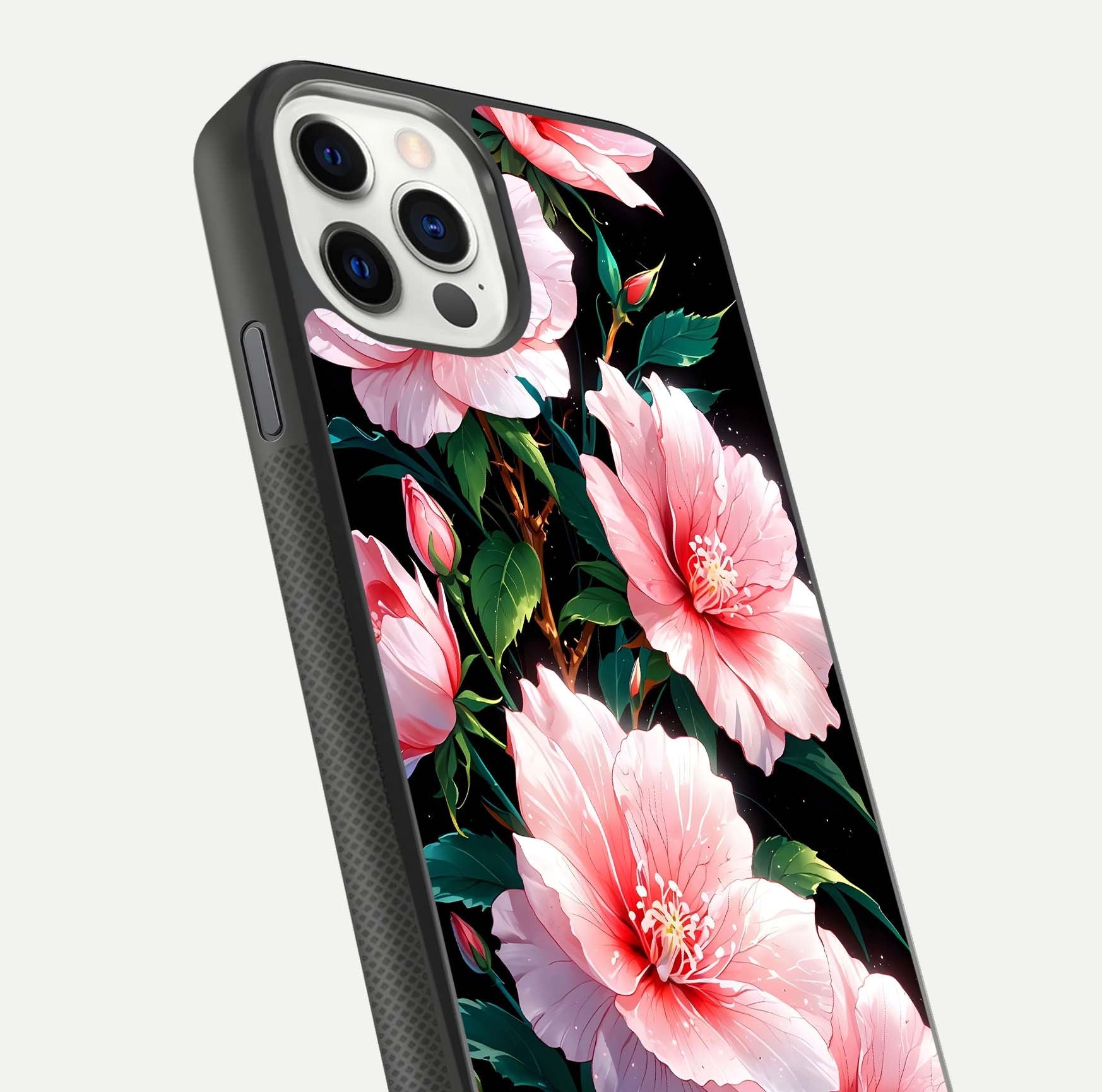 Peach Flower Glass Case for iPhone 11 Pro front & back layout showing elegant floral tones and smooth edges
