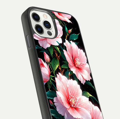 Peach Flower Glass Case for iPhone 11 Pro front & back layout showing elegant floral tones and smooth edges
