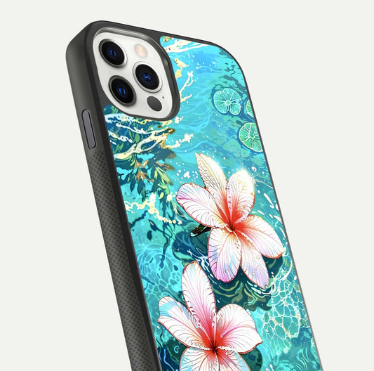 Pink Flowers in Water Glass Case for iPhone 11 Pro front & back layout showing elegant pastel floral tones
