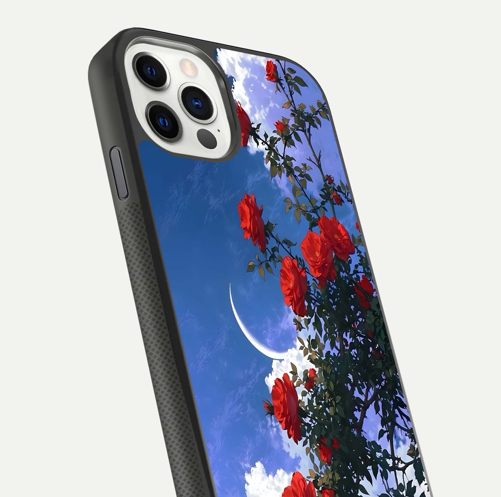 Rose Drift Flowers Glass Case for iPhone 11 Pro front & back layout showing rose gradient tones and edges