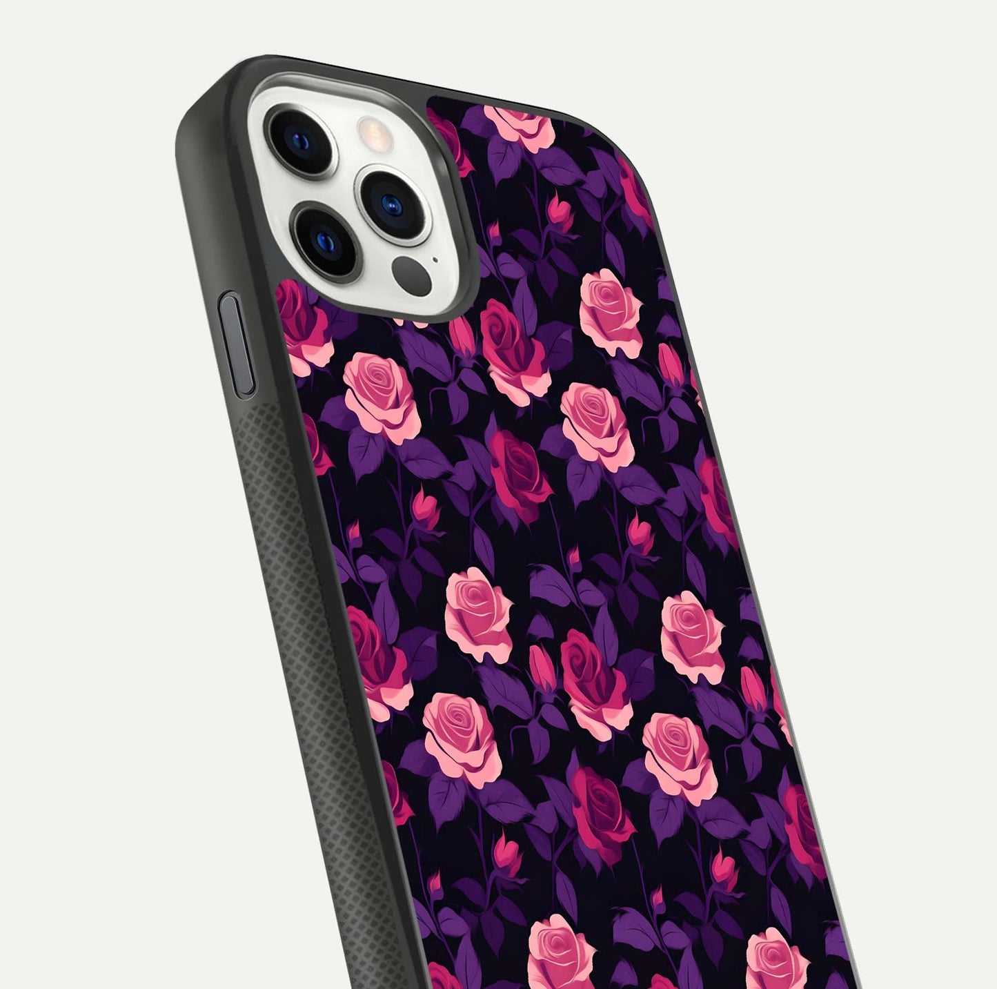 Rose Garden Twilight Glass Case for iPhone 11 Pro front & back layout showing rich twilight tones and edges
