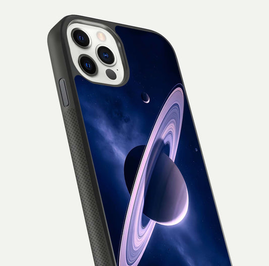 Saturn Ring Mystique Glass Case for iPhone 11 Pro front & back layout showing cosmic tones and edge glow