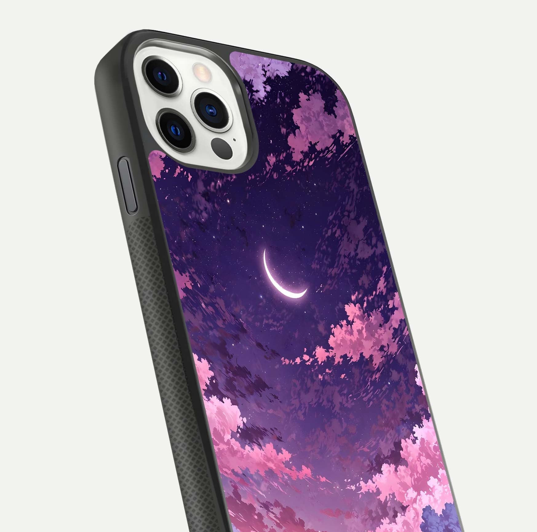 Sky Drift Clouds Glass Case for iPhone 11 Pro front & back layout showing sky tones and smooth edge design