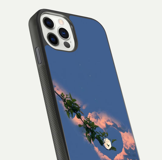 Sky Under Tree Glass Case for iPhone 11 Pro front & back layout showing sky tones and curved glass edge