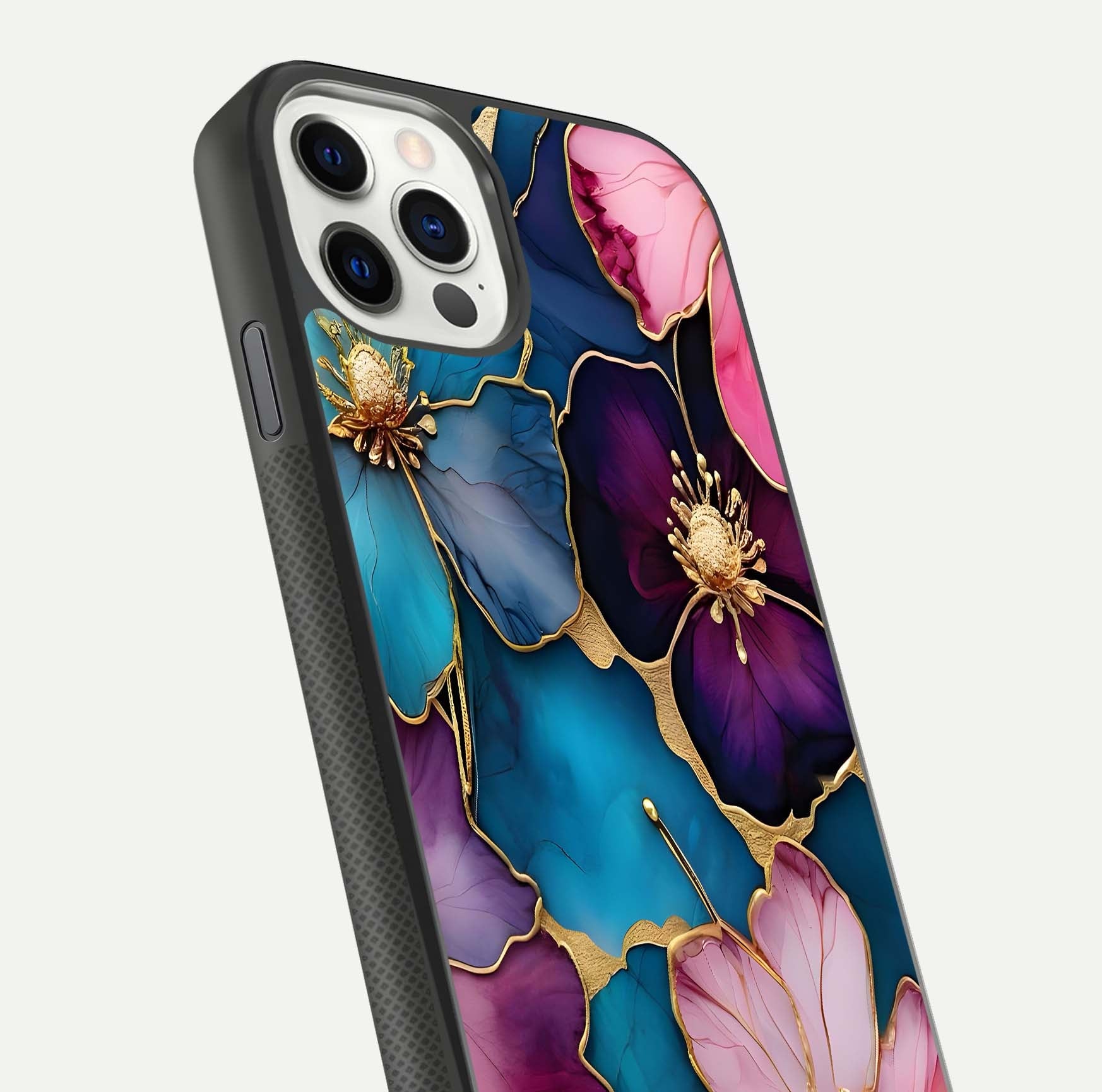 Sparkle Floral Glass Case for iPhone 11 Pro front & back layout showing floral print and edge clarity