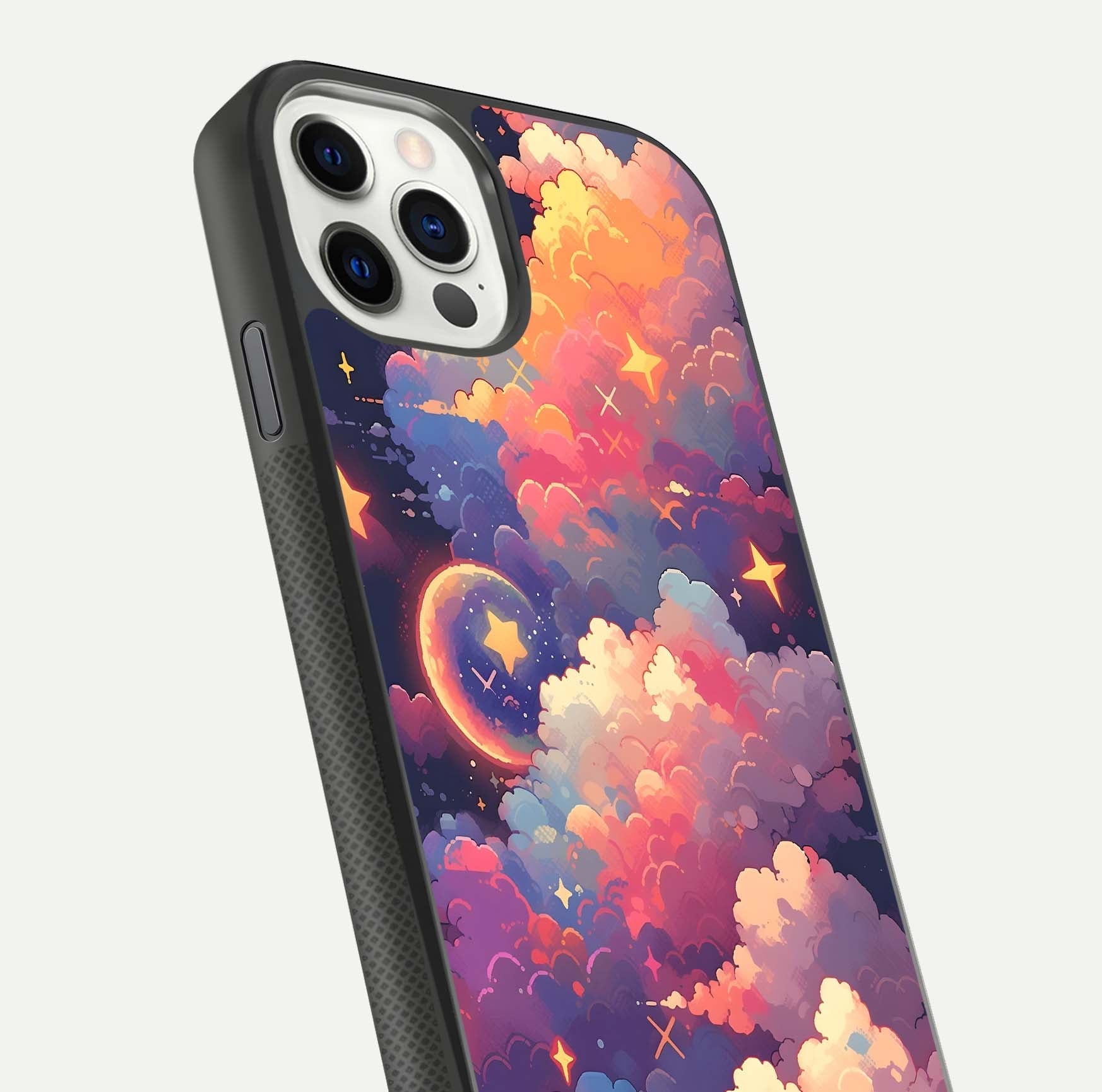 Starlit Dream Clouds Glass Case for iPhone 11 Pro front & back layout showing gradient tones and smooth edge