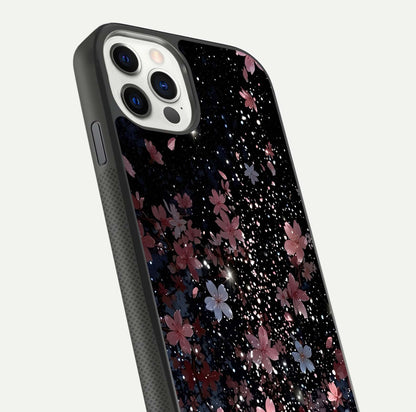 Starlit Flower Dreams Glass Case for iPhone 11 Pro front & back layout showing soft bloom design and curved edge