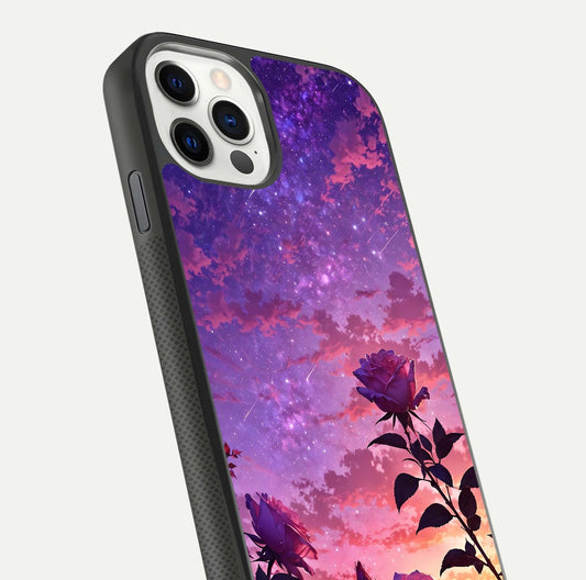 Starlit Rose Twilight Glass Case for iPhone 11 Pro front & back layout showing floral blend and glossy edge