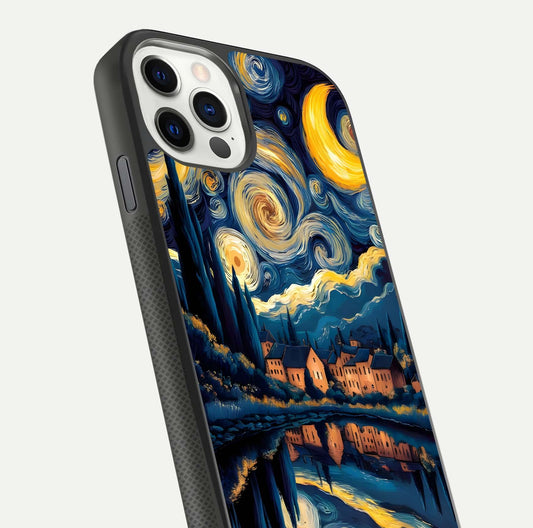 Starry Sky Serenity Glass Case for iPhone 11 Pro front & back layout showing stars and curved glass edges