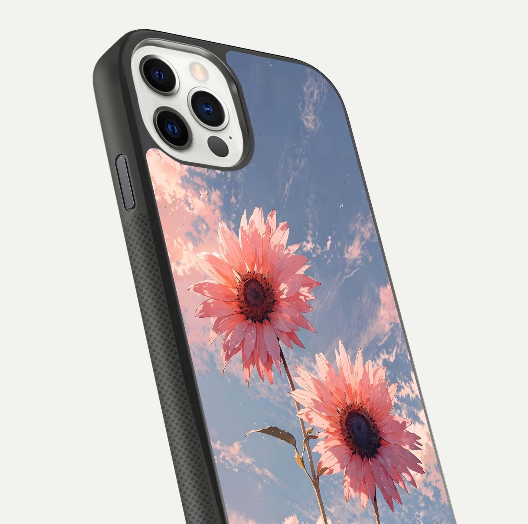 Sunlit Daisy Glow Glass Case for iPhone 11 Pro front & back layout showing vibrant sunlight hues and clean edge