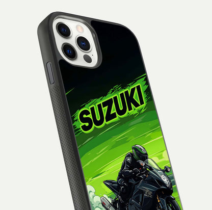 Suzuki Speed Beast Glass Case for iPhone 11 Pro front & back layout showing motion blur and sleek edges