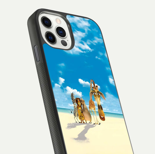 Tropical Fun Squad Glass Case for iPhone 11 Pro front & back layout showing fun pattern and smooth edges