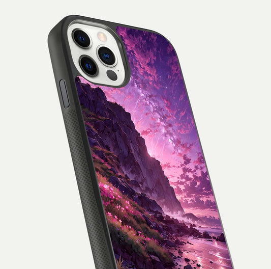 Twilight Blossom Coast Glass Case for iPhone 11 Pro front & back layout showing floral tones and curved edge
