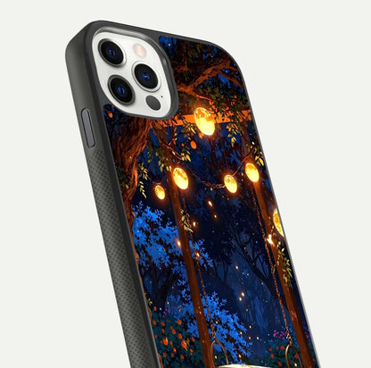 Twilight Garden Swing Glass Case for iPhone 11 Pro front & back layout showing garden art and clean edge