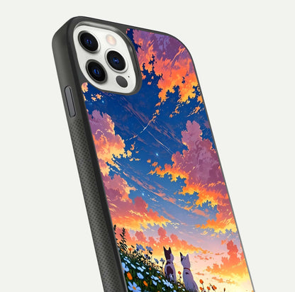Two Cats Friends Glass Case for iPhone 11 Pro front & back layout showing friendly cat theme and edge design