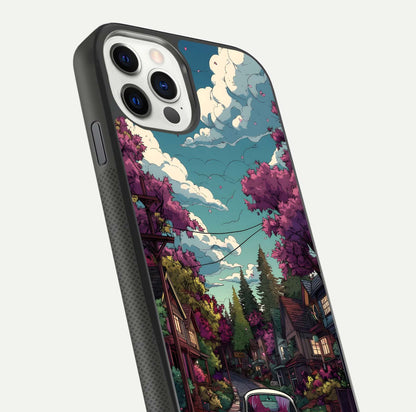 Vintage Street Drive Glass Case for iPhone 11 Pro front & back layout showing retro street scene and edges