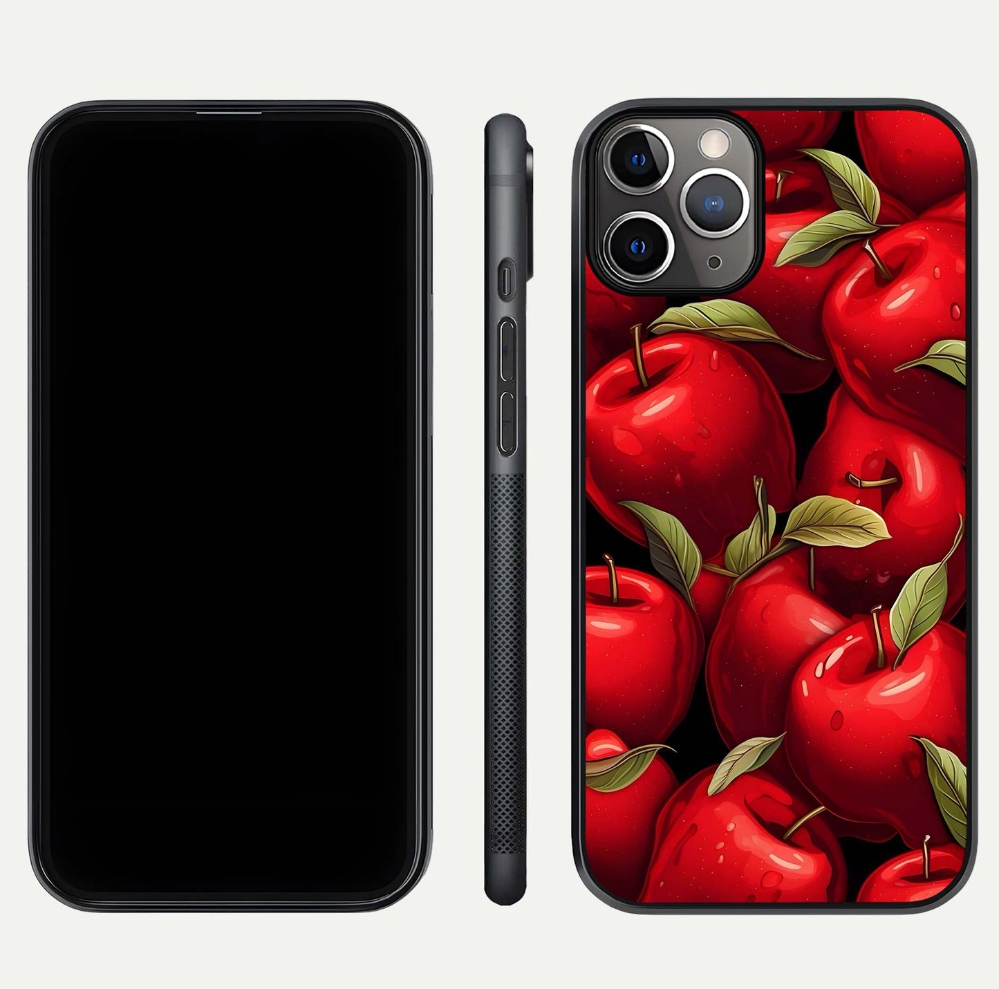 Apple Pattern Glass Case for iPhone 11 Pro Max close-up angle showing pattern texture and shine reflection
